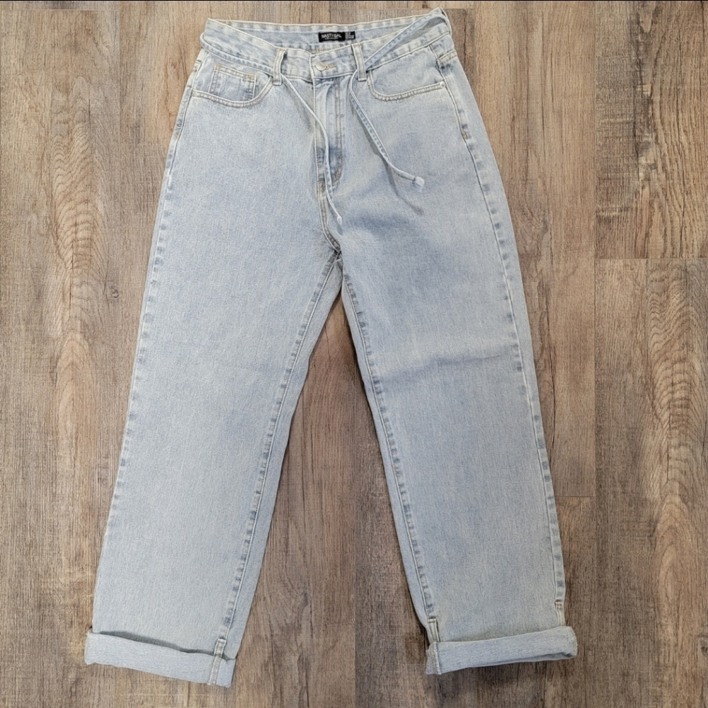 Nasty Gal Collection Jeans W Belt High Rise Loose Relaxed Fit Light Wash Size 8